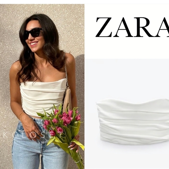 Zara Tops - Zara Draped Bustier Crop Tube Top Large White Bridal Bachelorette